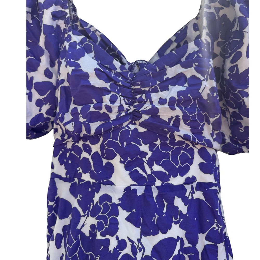 Free the Roses Purple Floral Puff Sleeve Open Back Tie Midi Dress - Size L - Picture 2 of 7
